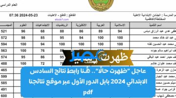 عاجل «ظهرت حالًا».. هُـنا رابط نتائج السادس الابتدائي 2024 بابل الدور الأول عبر موقع نتائجنا pdf