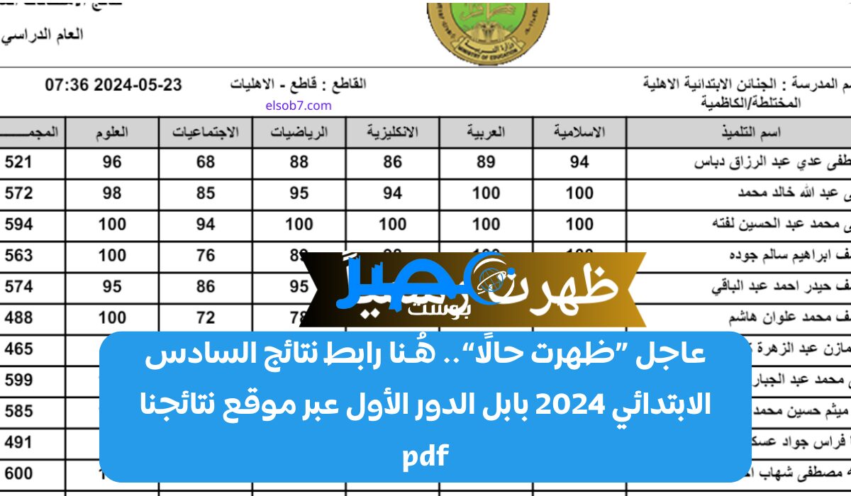 عاجل «ظهرت حالًا».. هُـنا رابط نتائج السادس الابتدائي 2024 بابل الدور الأول عبر موقع نتائجنا pdf