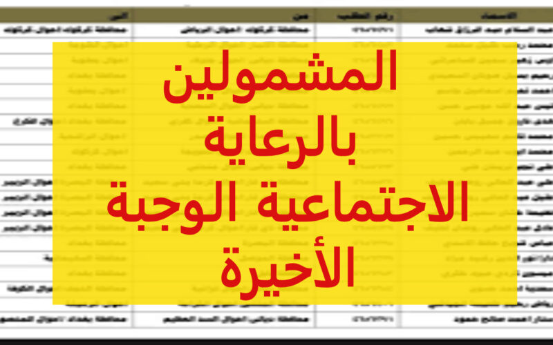 عااجل الان… موعد ظهور اسماء المقبولين في الرعاية الاجتماعية الوجبة الاخيرة + تعرف على الشروط المطلوبة