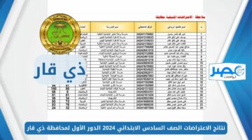 الاستعلام عن نتائج الاعتراضات الصف السادس الابتدائي 2024 الدور الأول لمحافظة ذي قار عبر نتائجنا