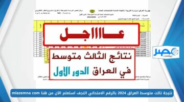 طلاب الثالث متوسط 💯 PDF ..نتيجة تالت متوسط العراق 2024 بالرقم الامتحاني النجف استعلم الآن من هنا mlazemna com