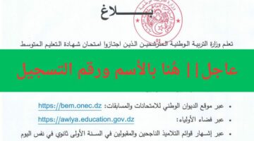 هُنا.. اشهار نتائج شهادة التعليم المتوسط دورة 2024 الأحرار والمتمدرسن bem.onec.dz