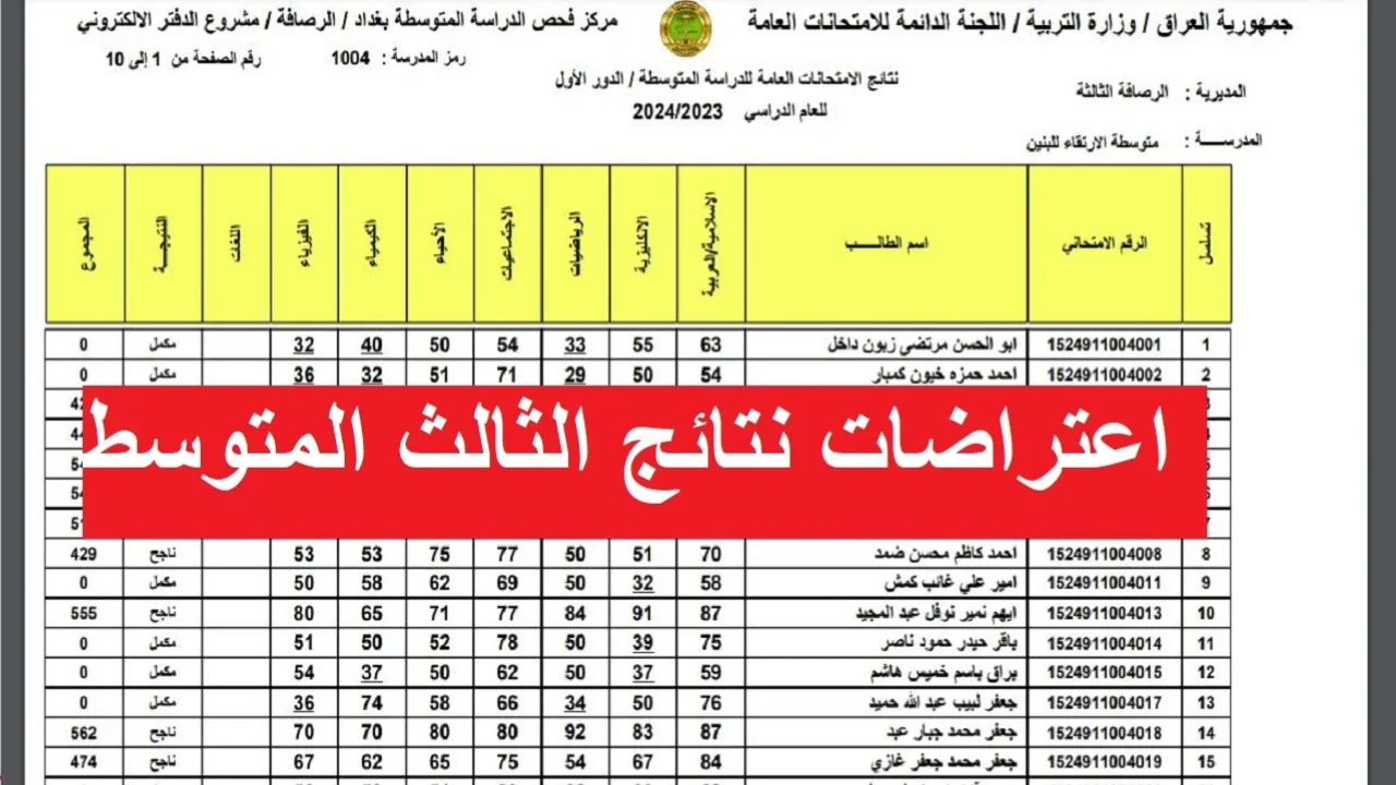 “epedu.gov.iq”.. الاستعلام عن نتائج اعتراضات الثالث المتوسط 2024 في عموم العراق عبر وزارة التربية وموقع نتائجنا