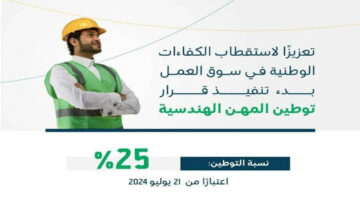 بنسبة 25%.. موعد بدء تطبيق توطين المهن الهندسية في السعودية وكيفية استفادتها من برامج الدعم