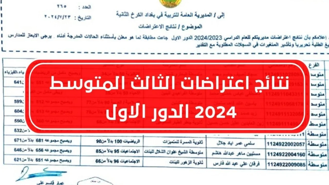 malazemna”.. رابط نتائج اعتراضات الثالث المتوسط 2024 الدور الأول عبر موقع نتائجنا وموقع الوزارة