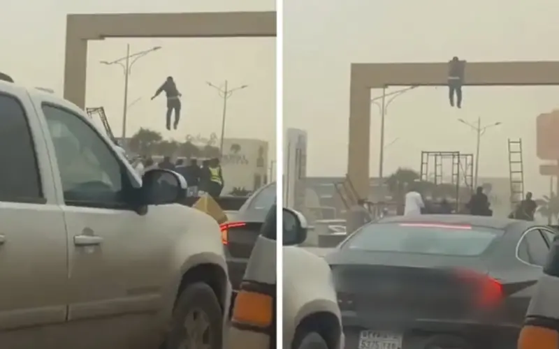 صحيفة المرصد – بالفيديو.. رد فعل مواطنين تفاجأوا بعامل مصري عالق أعلى جسر بعد انهيار السقالة