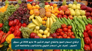 ارتفاع أسعار الموز والتفاح اليوم الاثنين 18 مايو 2026 في سوق العبور.. تعرف على أسعار الكيوي والكنتالوب والفاكهة الآن