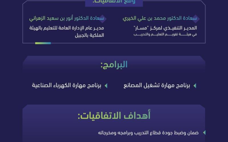 “تقويم التعليم والتدريب” توقع اتفاقيات الاعتماد المؤسسي والبرامجي مع معهد الجبيل التقني