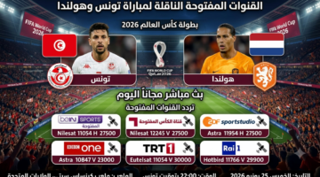 القنوات المفتوحة الناقلة لمباراة تونس وهولندا في كأس العالم 2026
