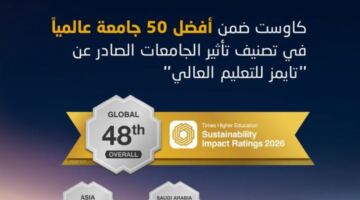 كاوست ضمن أفضل 50 جامعة عالمياً في تصنيف التأثير الصادر عن تايمز للتعليم العالي